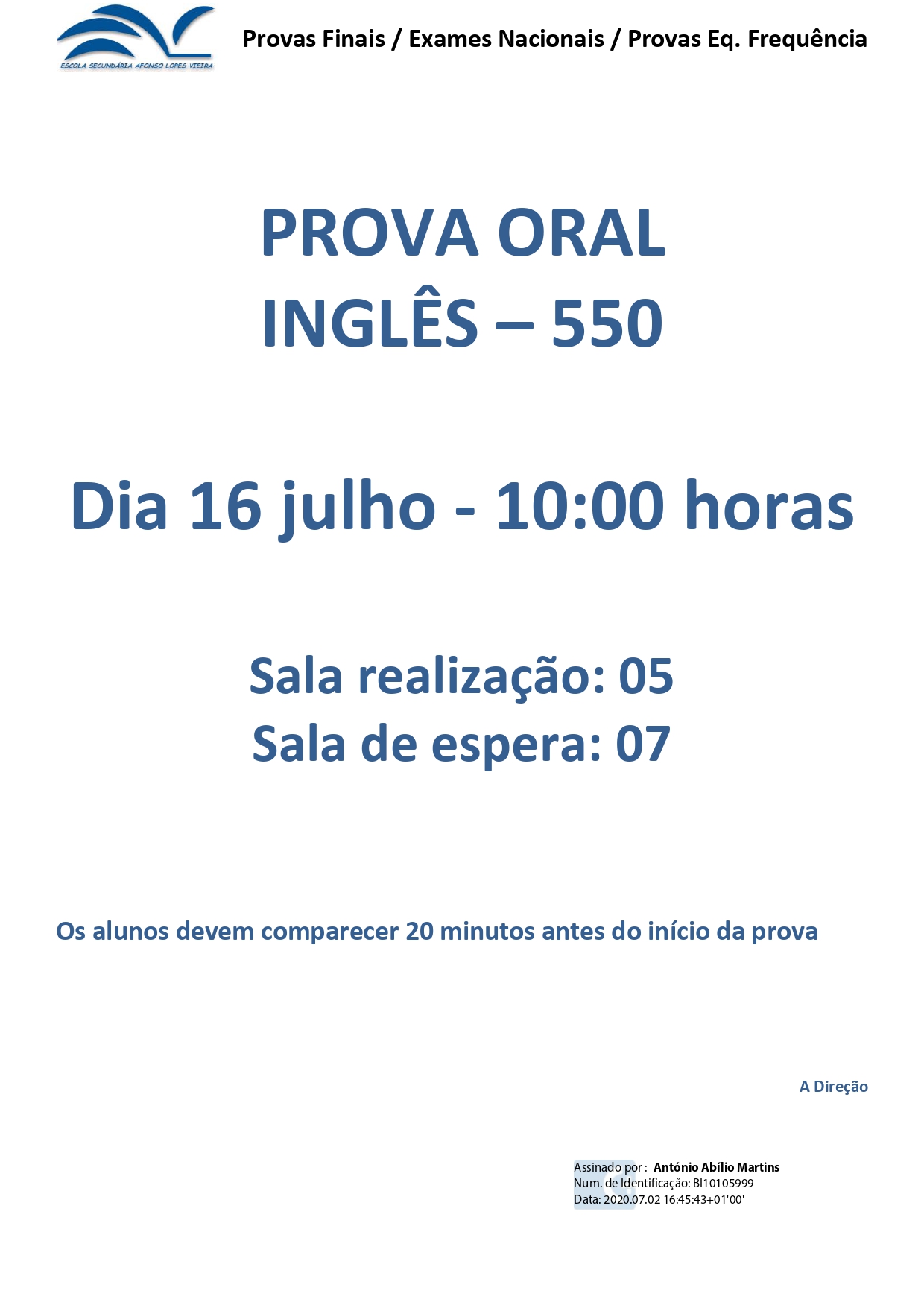 Oral de Inglês - 1ªFase 