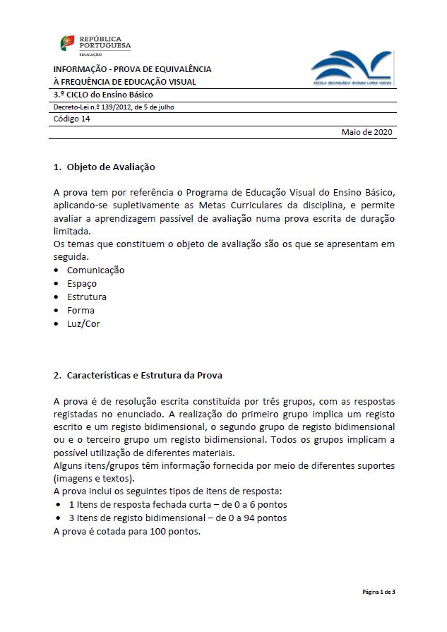 Informação prova de equivalência à frequência