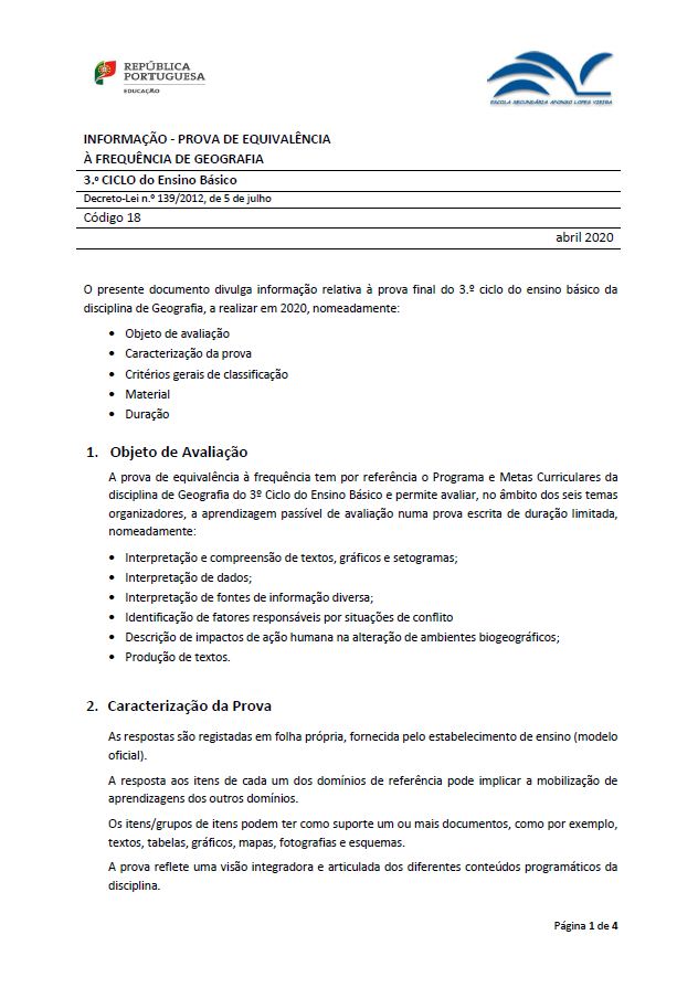 Informação prova de equivalência à frequência