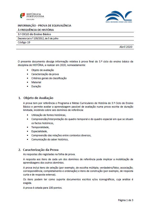 Informação prova de equivalência à frequência