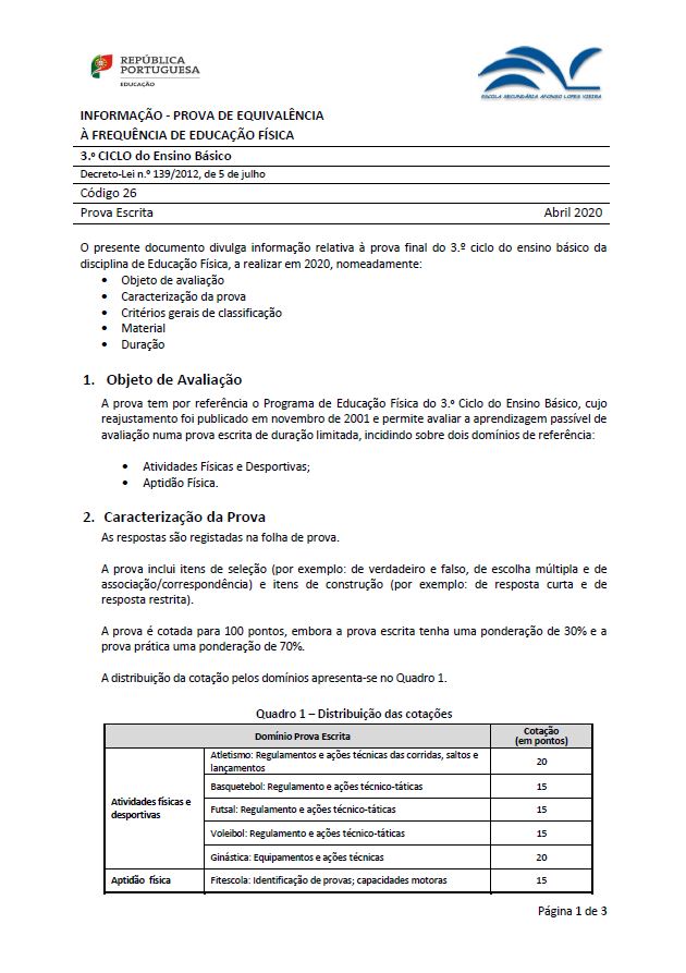 Informação prova de equivalência à frequência