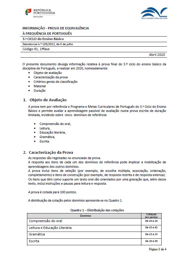 Informação prova de equivalência à frequência