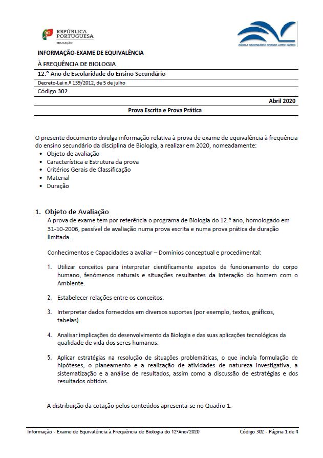 Informação prova de equivalência à frequência