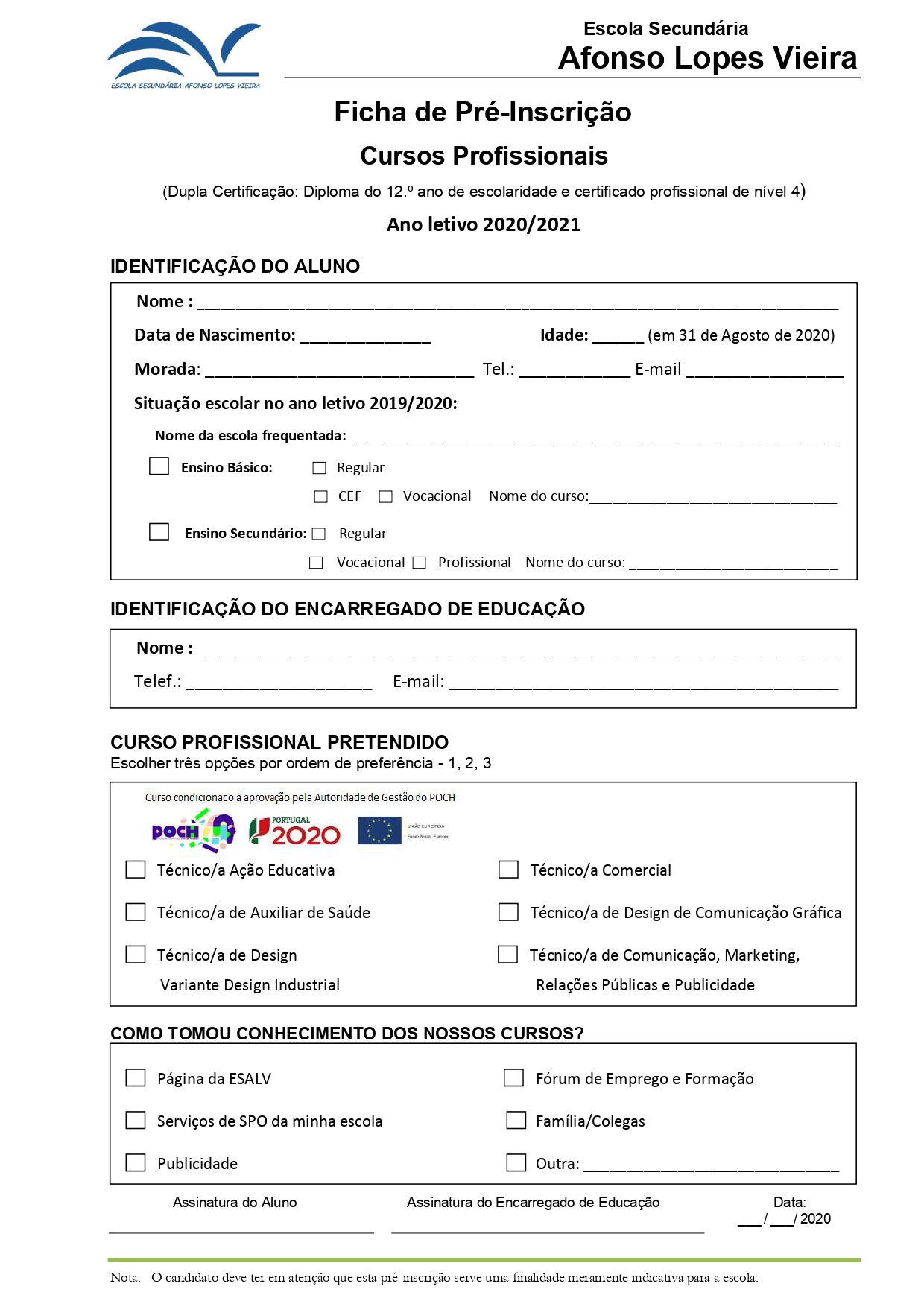 Ficha de pré-inscrição