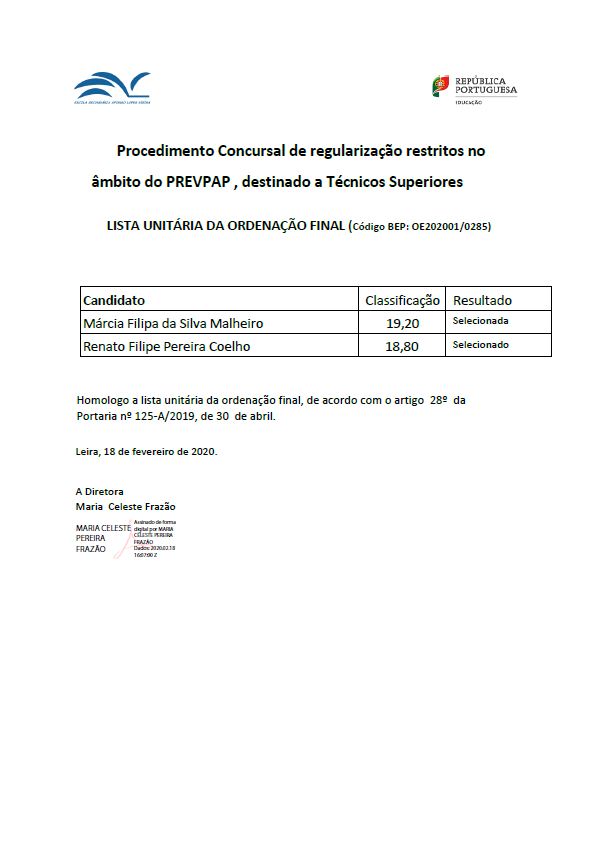Lista de ordenação final