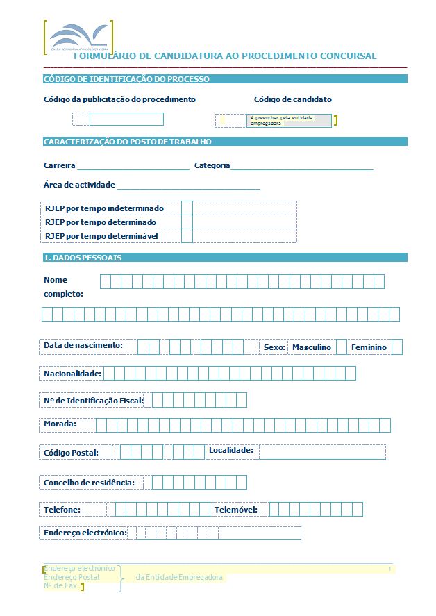 Formulário de candidatura ao procedimento concursal