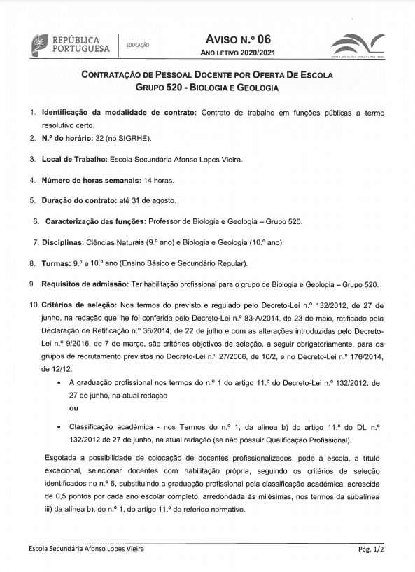 Contratação de Escola - 2020/2021