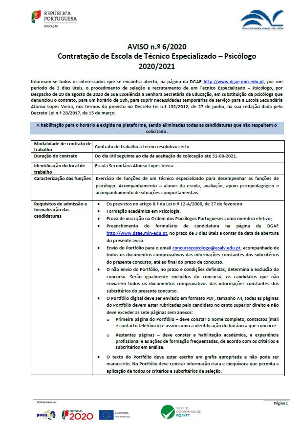 Aviso Abertura Técnico Especializado - Psicólogo