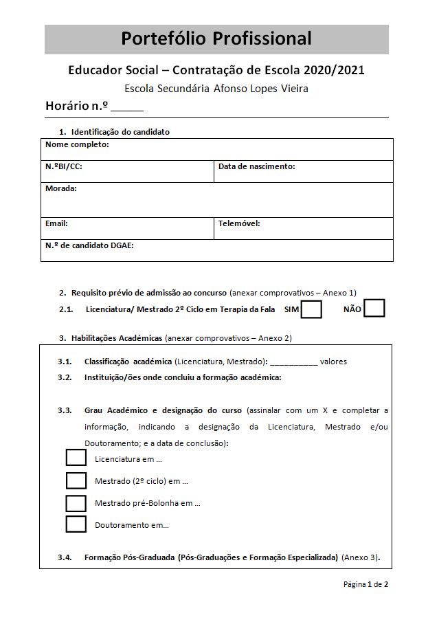 Contratação de Escola - 2020/2021