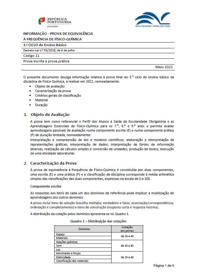 Informação prova de equivalência à frequência
