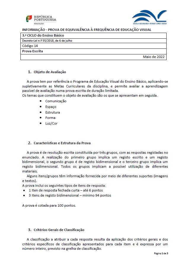 Informação prova de equivalência à frequência