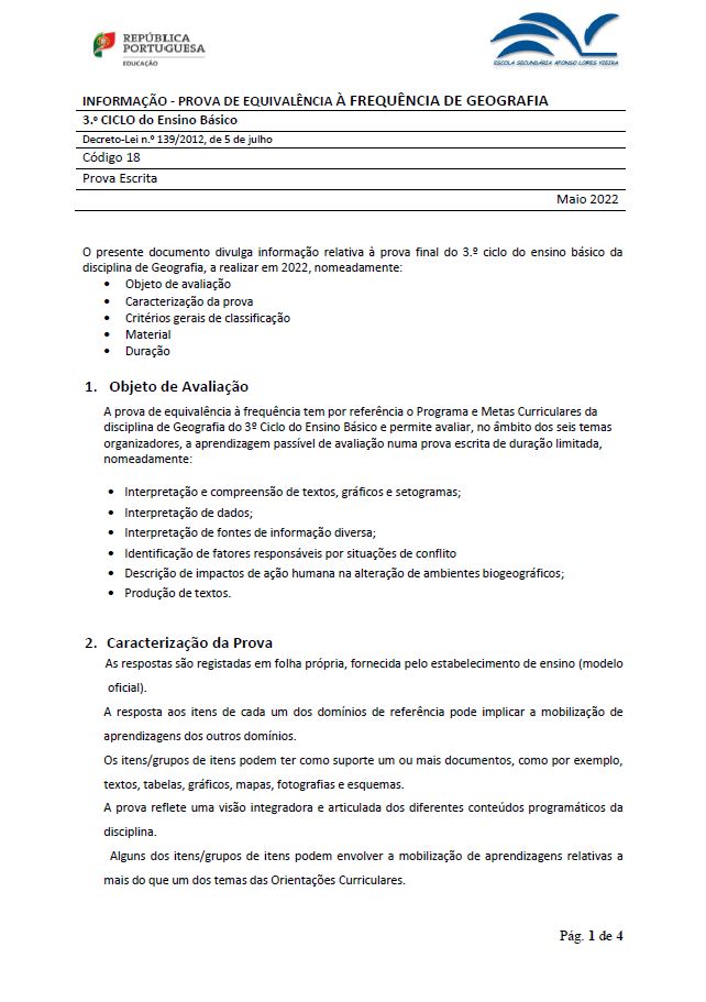 Informação prova de equivalência à frequência