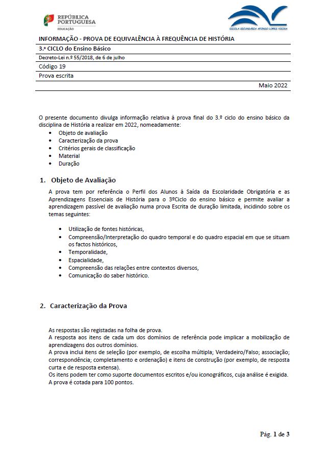 Informação prova de equivalência à frequência