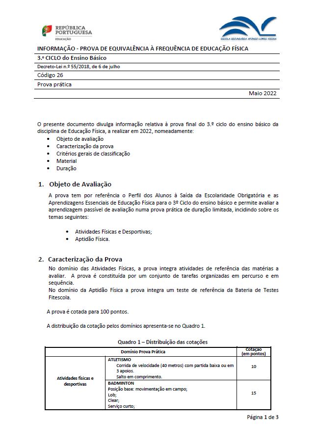 Informação prova de equivalência à frequência