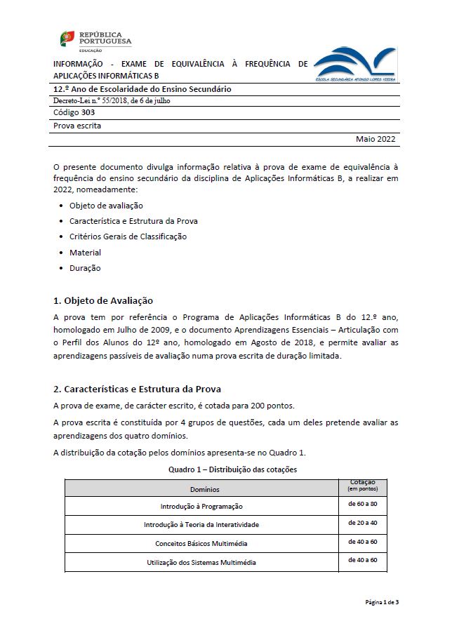 Informação prova de equivalência à frequência