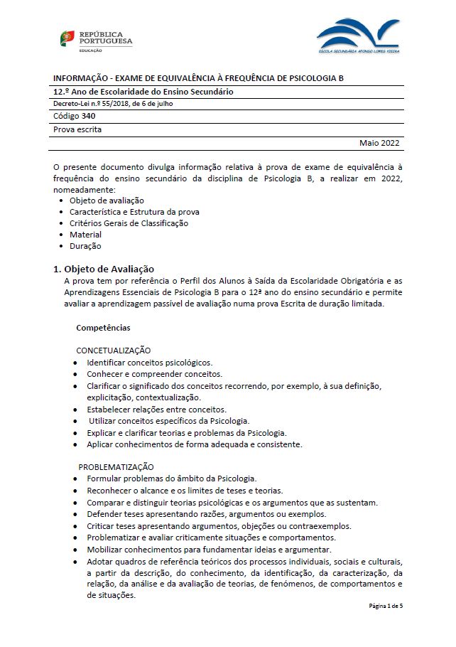 Informação prova de equivalência à frequência