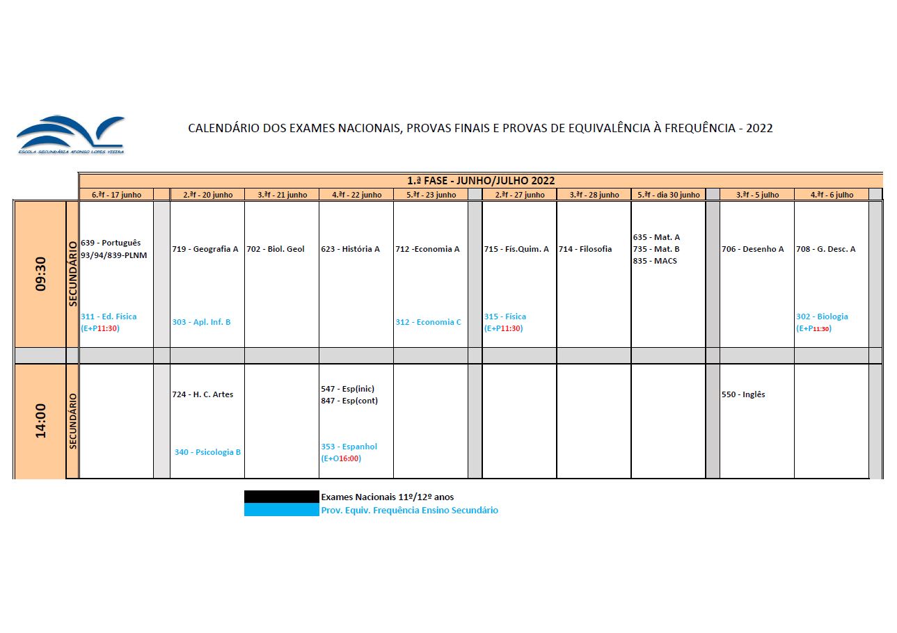 Calendário Ensino Secundário